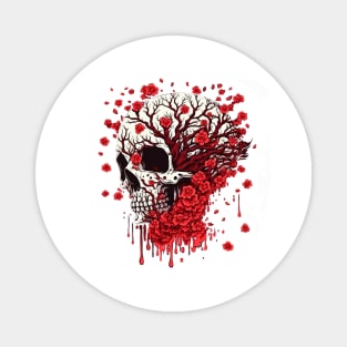 Red Flowers Skull Magnet